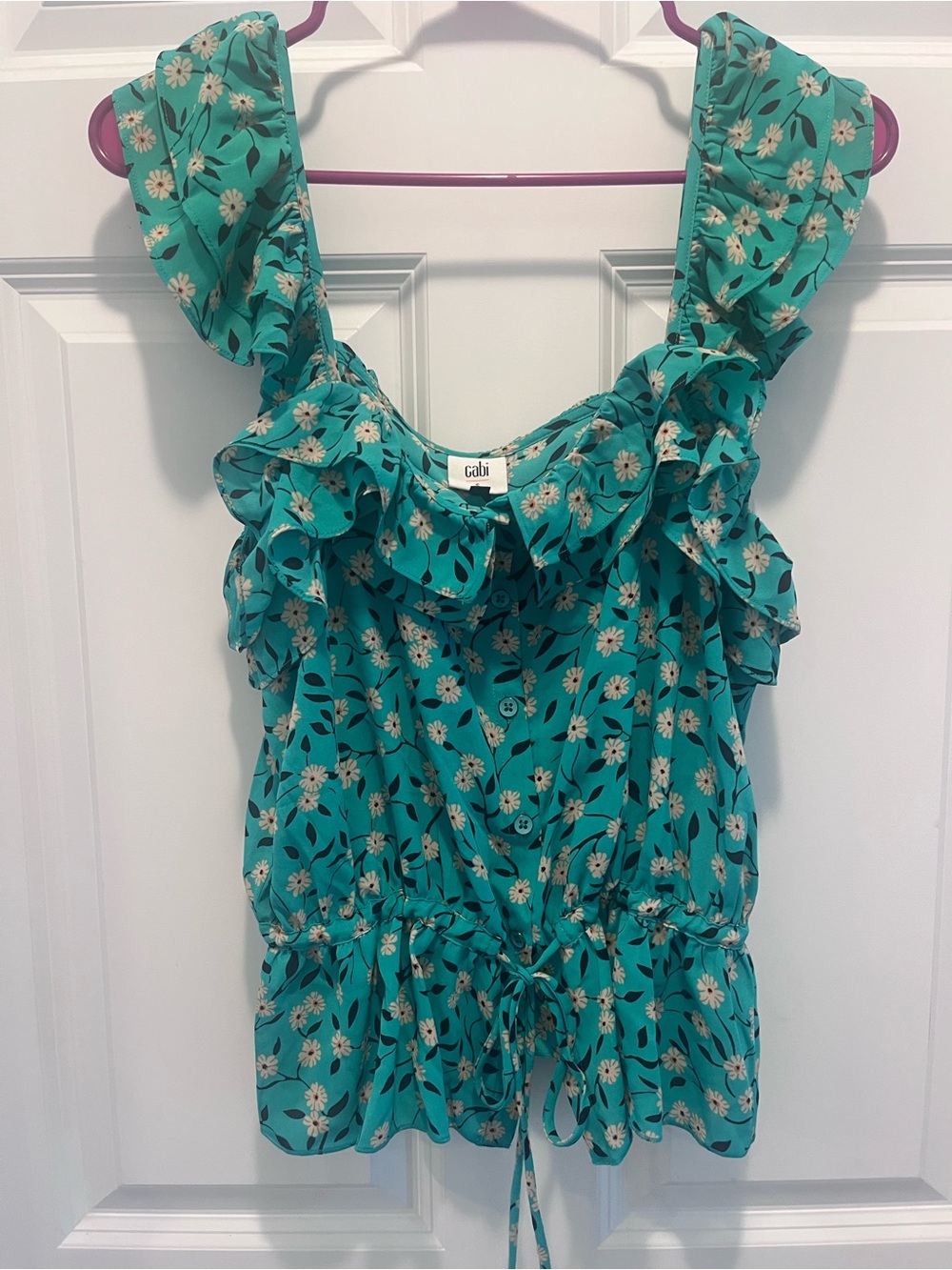 Cabi Floral Ruffle Tie-Waist Top